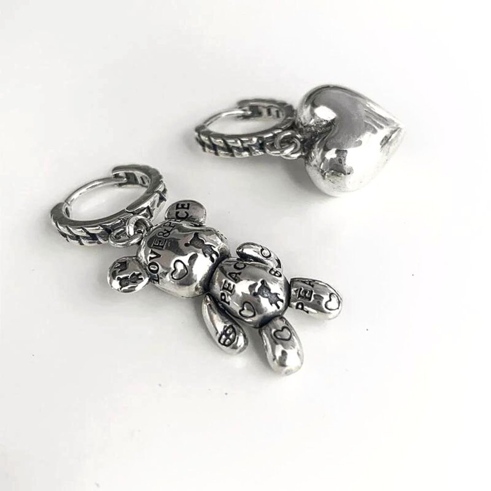 Prevent Allergy Stamp Hoop Earrings / Accessories / Little Bear LOVE Heart / 925